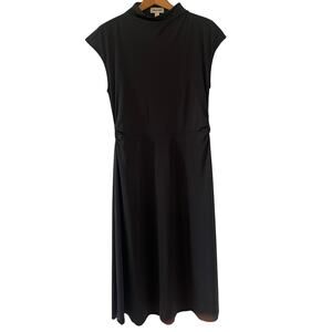 NWT Women's Open Edit Bodycon Stretchy Black Midi Dress Cutouts Funnel Neck Sz L